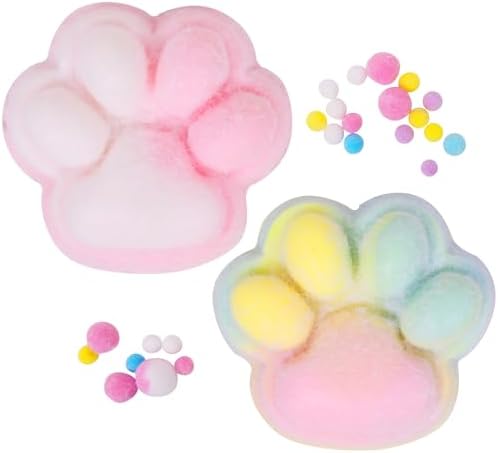 2pcs Rainbow Big 5in Squishy Cat Paw Squeeze Toys,Cute Kawaii Squishies,Fur Ball,Jelly Kitty Paw Squishy Funny for Adults Kids