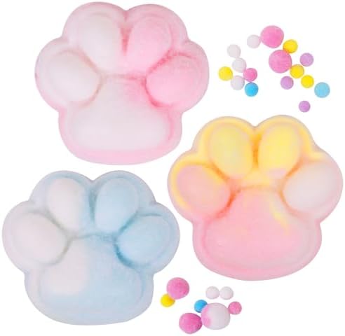 3pcs Rainbow Big 5in Squishy Cat Paw Squeeze Toys,Cute Kawaii Squishies,Fur Ball,Jelly Kitty Paw Squishy Funny for Adults Kids