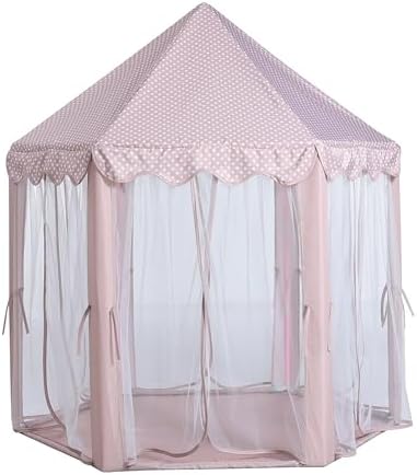 Wilwolfer Princess Castle Play Tent for Girls Large Kids Play Tents Hexagon Playhouse with Star Lights Toys for Children Indoor Games