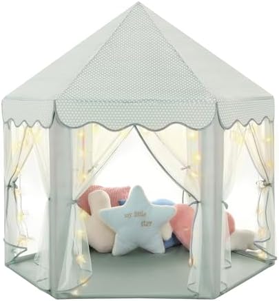 Monobeach Princess Tent Girls Celadon Large Playhouse Kids Castle Play Tent with Star Lights Gift Toy for Children Indoor and Outdoor Games, 55'' x 53'' (DxH)