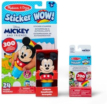 Melissa & Doug Sticker Wow!™ Disney Mickey Mouse Bundle: 24-Page Activity Pad, Stamper, 500 Stickers, Mini Pad, Arts and Crafts Fidget Toy Collectible Character