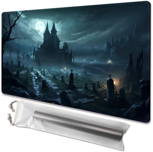 MTG Playmat Size 24x14in Free Storage Bags Non-Slip Backing, Ideal for Card Game Enthusiasts TCG Playmat (A Spooky Place-No Deck)
