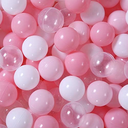 GOGOSO Ball Pit Balls for Toddler, Baby Plastic Playballs Kids Soft Pastel Pelotas Non-Toxic BPA-Free 2pink+White+Clear 200 Balls
