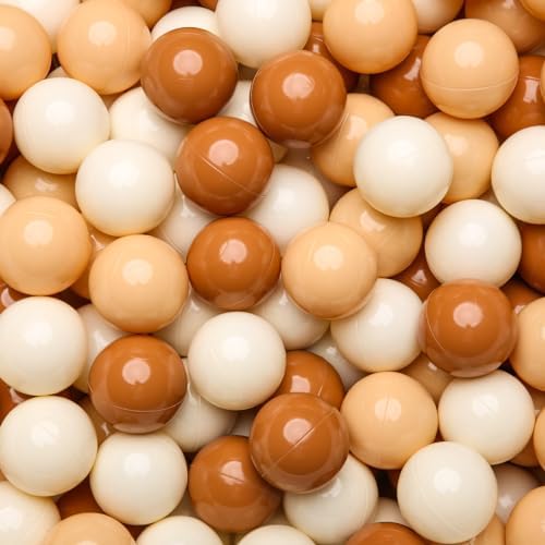 GOGOSO Ball Pit Balls for Toddler, Baby Plastic Playballs Kids Soft Pastel Pelotas Non-Toxic BPA-Free,Cream Coffee+Khaki+White,100 Balls