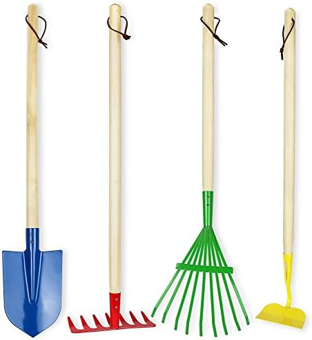 Click N' Play 4-Piece Kids Gardening Set With Shovel, Rake for Yard - Outdoor Toys for Ages 3-8 to Play in Leaves
