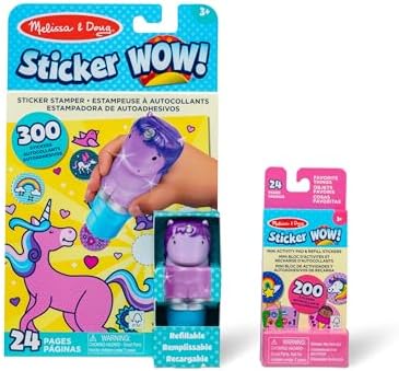 Melissa & Doug Sticker Wow!™ Purple Unicorn Bundle: 24-Page Activity Pad, Stamper, 500 Stickers, Arts and Crafts Fidget Toy Collectible Character