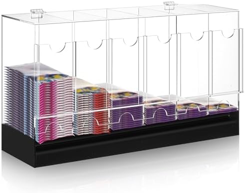 1 Pcs Acrylic Booster Pack Dispenser, Card Dispenser Storage and Organizer, for Trading Card, Booster Packs, Sports & More (Black Base 6 Slots)