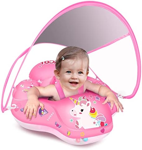 LAYCOL Baby Swimming Float Inflatable Baby Pool Float Ring with Sun Protection Canopy,add Tail no flip Over for Age of 3-36 Months