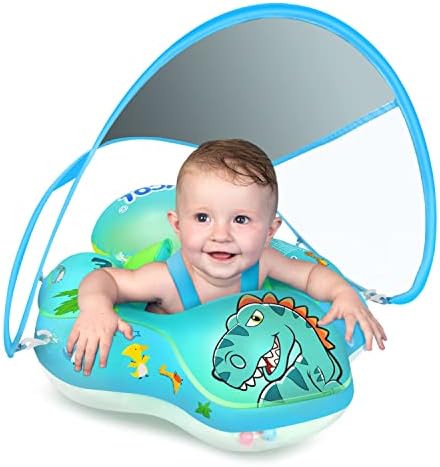 LAYCOL Baby Swimming Float Inflatable Baby Pool Float Ring with Sun Protection Canopy,add Tail no flip Over for Age of 3-36 Months