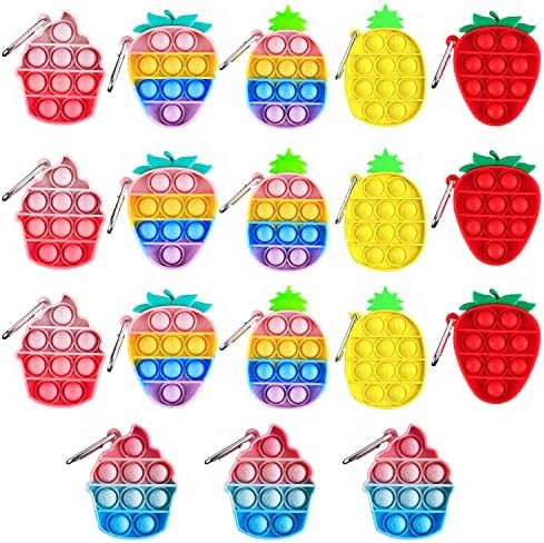18 Pcs Mini Push pop Bubble Fidget Toy, Simple Fidget Toy, Keychain Bubble Pop Desk Toy, Decompression Toys Suitable for All Ages