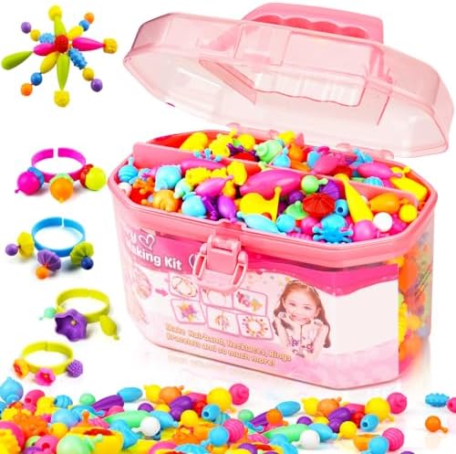 FUNZBO 650pcs Pop Beads - Jewelry Making Kit for 3 4 5 6 7 8 Year Old Little Girls, Arts and Crafts Toys for Kids, Necklace Bracelet Creativity Snap Set Top Best Christmas Birthday Gifts