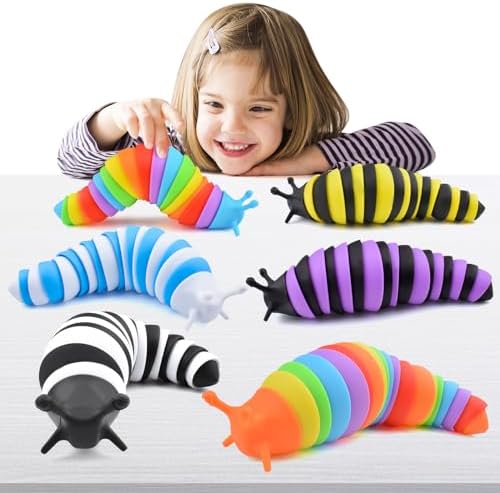 Cevioce Sensory Slug Fidget Toys - 6 Pcs Cute Autism Sensory Toys for Autistic Children & Kids Party Favors, Age 3+
