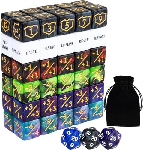 63 PCS Abilities Keyword Magic Counter Dice MTG Counters Dice Set Life Buff Tokens D6 Dice Compatible with MTG, TCG, Card Gaming Accessories