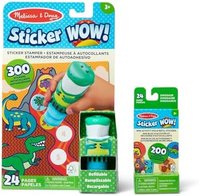 Melissa & Doug Sticker Wow!™ Dinosaur Bundle: 24-Page Activity Book, Refillable Sticker Stamper, Mini Pad, 500 Stickers, Arts and Crafts for Kids Ages 3+