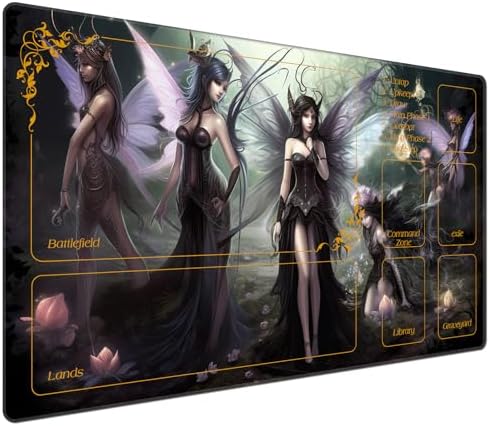 for MTG Playmat with Zones 24 x 14 inches for TCG Playmats Non-Slip Rubber Base Commander Play Mat for Card Play mat Iorcana Trading Card Game, Seven Dark Fairy Dark Witch