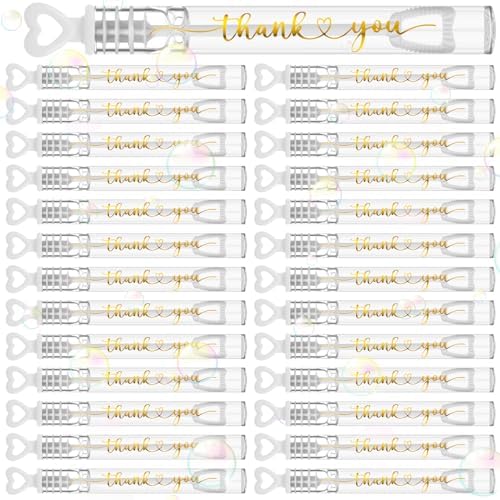 60 Count Wedding Mini Bubble for a Wedding Wands Bulk Heart Bubble Wand for Guests Send Off Party Supplies Valentine Anniversaries Celebration (Thank You)