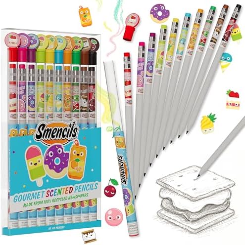 Smencils - Patented Gourmet Scented Graphite HB #2 Pencils Made from Recycled Newspapers, 10 Count, Gifts for Kids, School Supplies