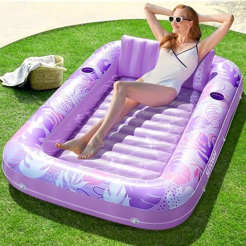 SLOOSH Inflatable Tanning Pool Lounger Float, 70" x 46" Pool Floats Adult with Pillow, 4 in 1 Suntan Tub Raft Floatie,Sunbathing Bed Lounge for Water Blow Up Kids Ball Pit Party Gifts, L-Purple
