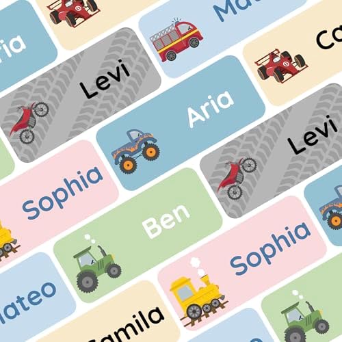 โ Personalized Name Labels for Kids (120) โ Waterproof & Durable Stickers for Clothing, School & Daycare Items - Motor