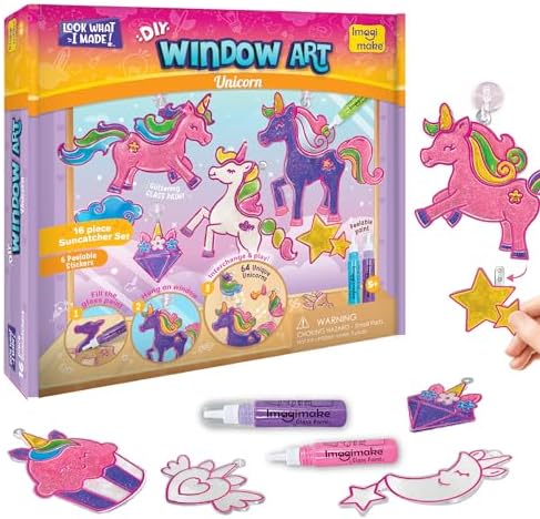 Imagimake Window Art Unicorn | Stained Glass Kit | Unicorn Girls Toys Age 6-8 | 6 Year Old Girl Birthday Gift | Art and Crafts for Girls 8-12 | DIY Suncatcher Kit for 5,6,7,8,9,10,11,12 Year Old Kids