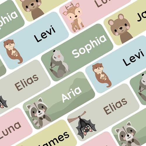 โ Personalized Name Labels for Kids (120) โ Waterproof & Durable Stickers for Clothing, School & Daycare Items - Forest Animals