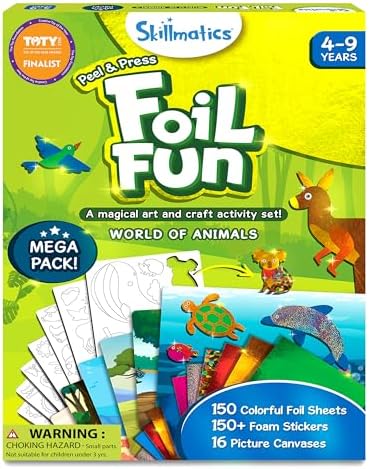 Skillmatics Foil Fun - Animals Mega Pack, No Mess Art for Kids, Craft Kits & Supplies, DIY Creative Activity, Travel Toys, Gifts for Boys & Girls Ages 4, 5, 6, 7, 8, 9, Travel Toys