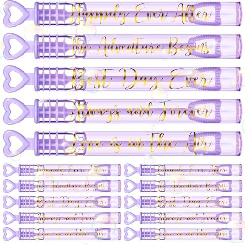 60 Count Wedding Mini Bubble for a Wedding Wands Bulk Heart Bubble Wand for Guests Send Off Party Supplies Valentine Anniversaries Celebration (Lavender)