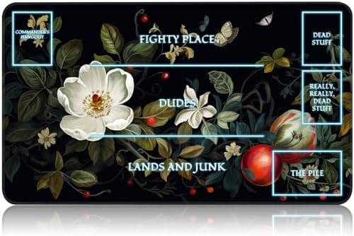 for MTG Game Playmat, for Magic TCG Rubber Play mat,Tabletop Card Playmats with Smooth Surface,Trading Card Inked Game Mat with White Zones,Battle Game,Wildflowers in Black