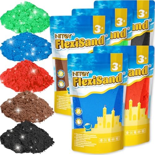 NiToy FlexiSand 11 lbs Moldable Self-Sticking Sand, Never Dries Out Fun for 3 Years and Up Kids Bulk Refill for Sensory Sand Box Toys, Ideal for Shaping, Squeezing Rolling (5kg, Neutral Shades)