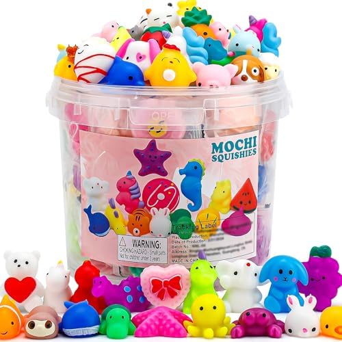 100 Pack Mochi Squishy Toys, Party Favors for Kids 4-8-12, Classroom Birthday Xmas Gifts Treasure Box Prizes Goodie Bag Stuffers, Mini Squishy Fidget Toys, Carnival Prizes in Bulk