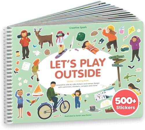 Sticker Book for Kids 2-4, 500+ Kids Stickers, Let's Play Outside by Cupkin 12 Coloring Pages 12 Side by Side Scenes, Fun Toddler Travel Activity Coloring and Sticker Books for Ages 4-8 + 8-10