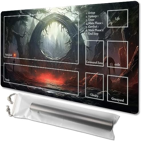 MTG Playmat Size 24x14in Free Storage Bags Non-Slip Backing Printing, Ideal for Card Game Enthusiasts TCG Playmat (with Zone,Spell of The Dark)