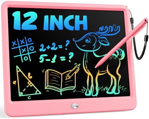 Bravokids 12 Inch LCD Writing Tablet for 3 Year Olds - Electronic Drawing Pad and Doodle Board as Educational Birthday Gifts for Girls and Boys (Pink)