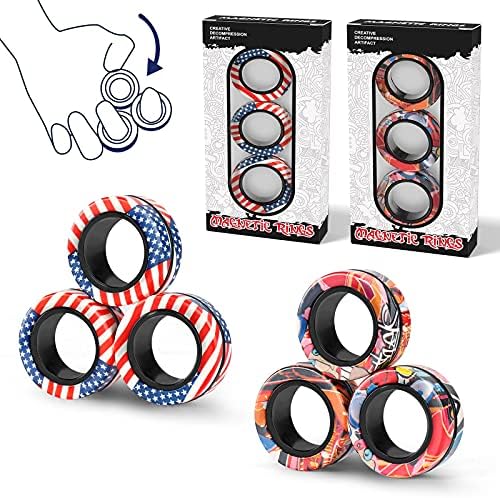 (6PCS) Magnetic Rings Fidget Toy Set, Idea ADHD Fidget Toys, Adult Fidget Magnets Spinner Rings for Anxiety Relief Therapy, Fidget Pack Great Gift for Adults Teens Kids