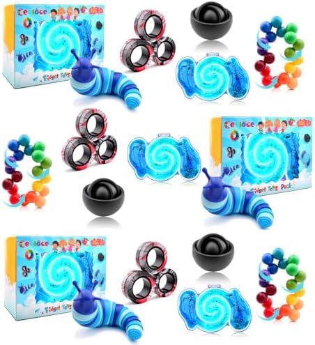 Cevioce 15Pcs Fidget Toys Adults Pack,Stocking Stuffers for Teens Boys Girls,Autism Sensory Toys with Fidget Spinner Slug Magnetic Rings,Squishy Fidget Toys ADHD Stress Relief,Party Favor for Kid-BBB
