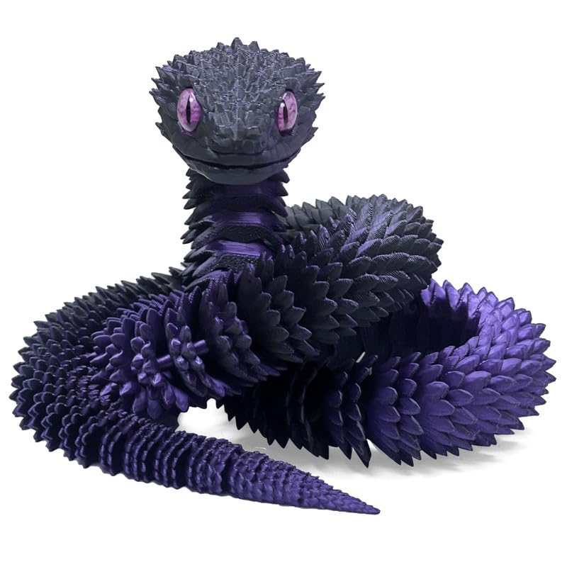 30 Inch 3D Printed Snake - Movable Articulated Snake, Perfect 3D Printed Animals for Educational Toys! Must-Have Toys for Kids and Collectors, Home Office Executive Desk Decor (Black Purple)