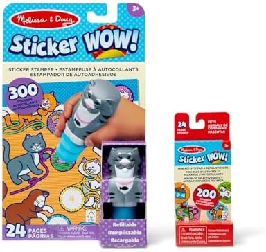 Melissa & Doug Sticker Wow!™ Cat Bundle: 24-Page Activity Book, Refillable Sticker Stamper, Mini Pad, 500 Stickers, Arts and Crafts for Kids Ages 3+