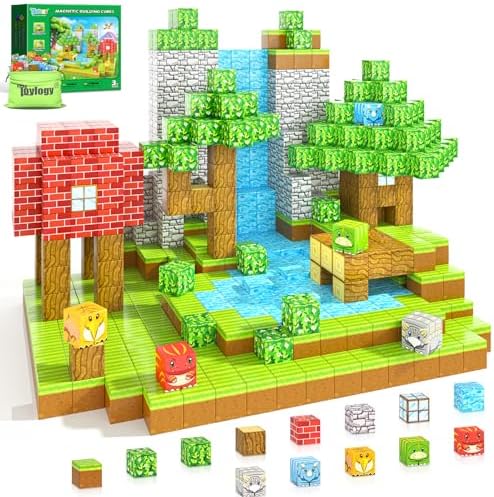 100PCS Magnetic Blocks - Build Mine Magnet World Forest Dinosaur Edition, Sensory STEM Construction Building Toys Kids Games for Toddler Christmas Birthday Gifts for 3 4 5 6 7 8 Years Old Girls & Boys