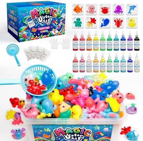 Kiditos Magic Water Elf Toy Kit–Squishies for Kids, 20 Gels & 10 Molds, Magic Gel Water Pets Sensory Toy, Fun DIY Craft Kit,Party Favors, Birthday & Christmas Gifts for Kids Ages 3+