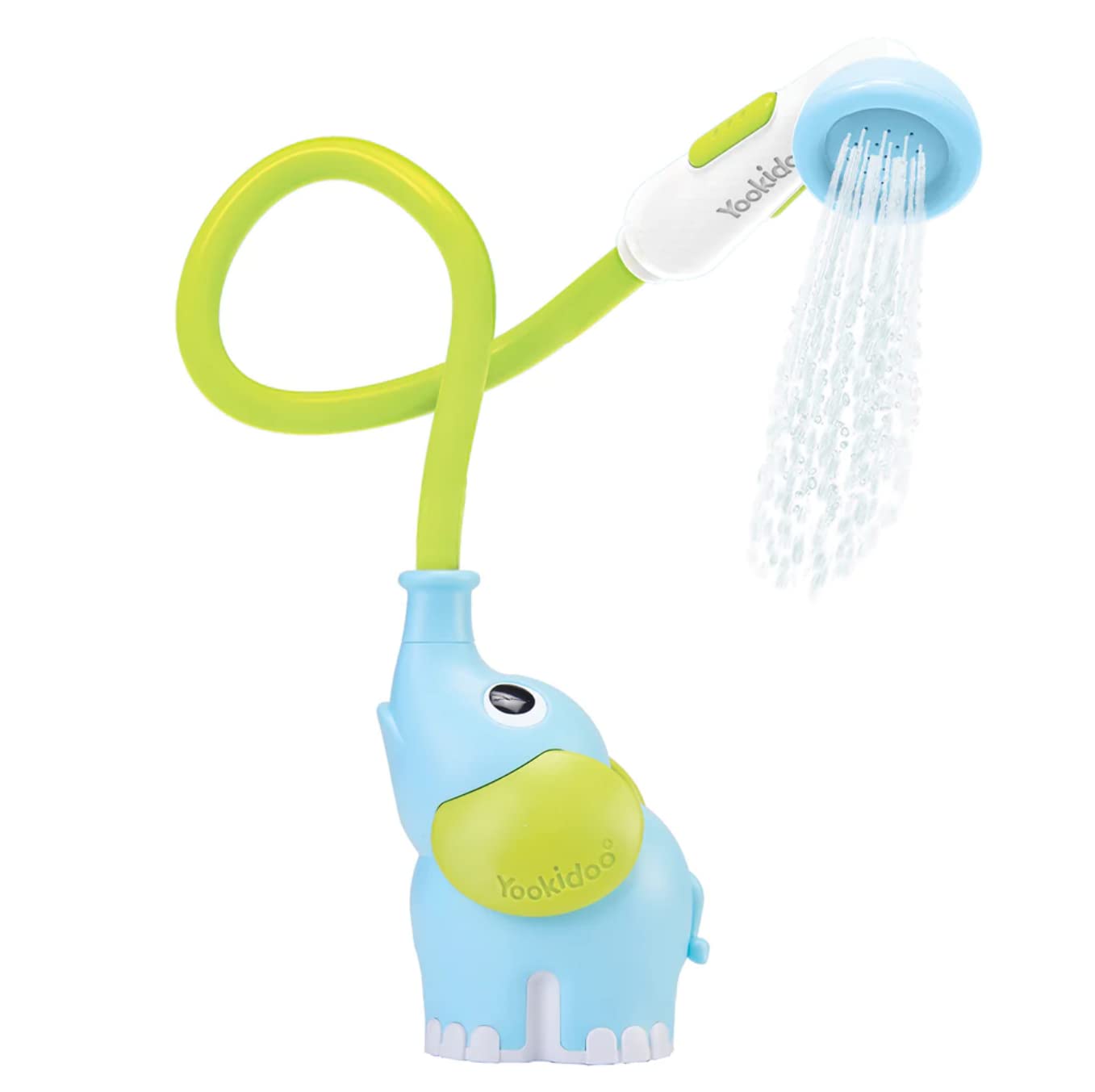Yookidoo Baby Bath Shower Head - Elephant Water Pump with Trunk Spout Rinser - Control Water Flow from 2 Elephant Trunk Knobs for Maximum Fun in Tub or Sink for Newborn Babies (Blue)