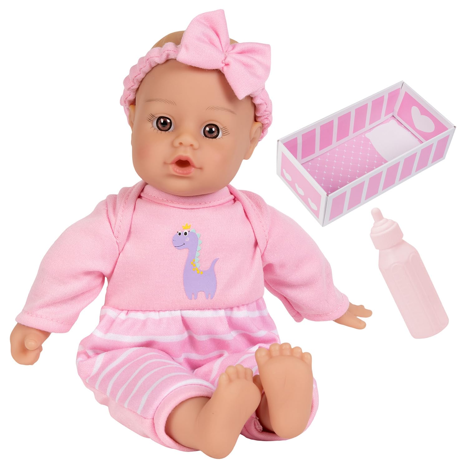 Adora Sweet Baby - 11” Soft & Cuddly Baby Doll, Realistic Features, Gentle Scent, Machine Washable, Lightweight & Easy to Hold | Adorable Playmate (Girl Dino)
