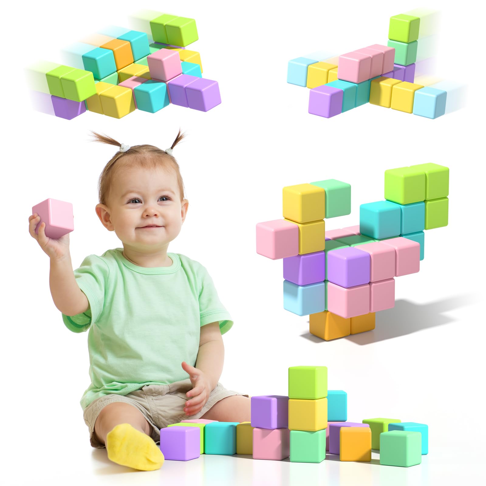 1.34 inch 56PCS Magnetic Blocks for Toddlers 4-8 Large Macaron Magnet Building Cubes for Kids Ages 3-5 Stem Preschool Stack Construction Educational Toys for 3+ Years Old Boys Girls