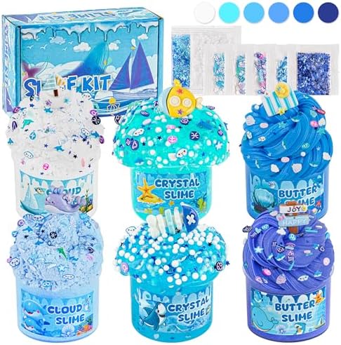 6 Packs Slemes, Blue Slime Kit - Cloud Slime kit for Boys Girls Ages 8-12, for Kids Slime Set Party kit Goodie Bag Stuffers, 4 5 6 7 8 9 10 Year Old Girl Birthday Gift Cute Stuff