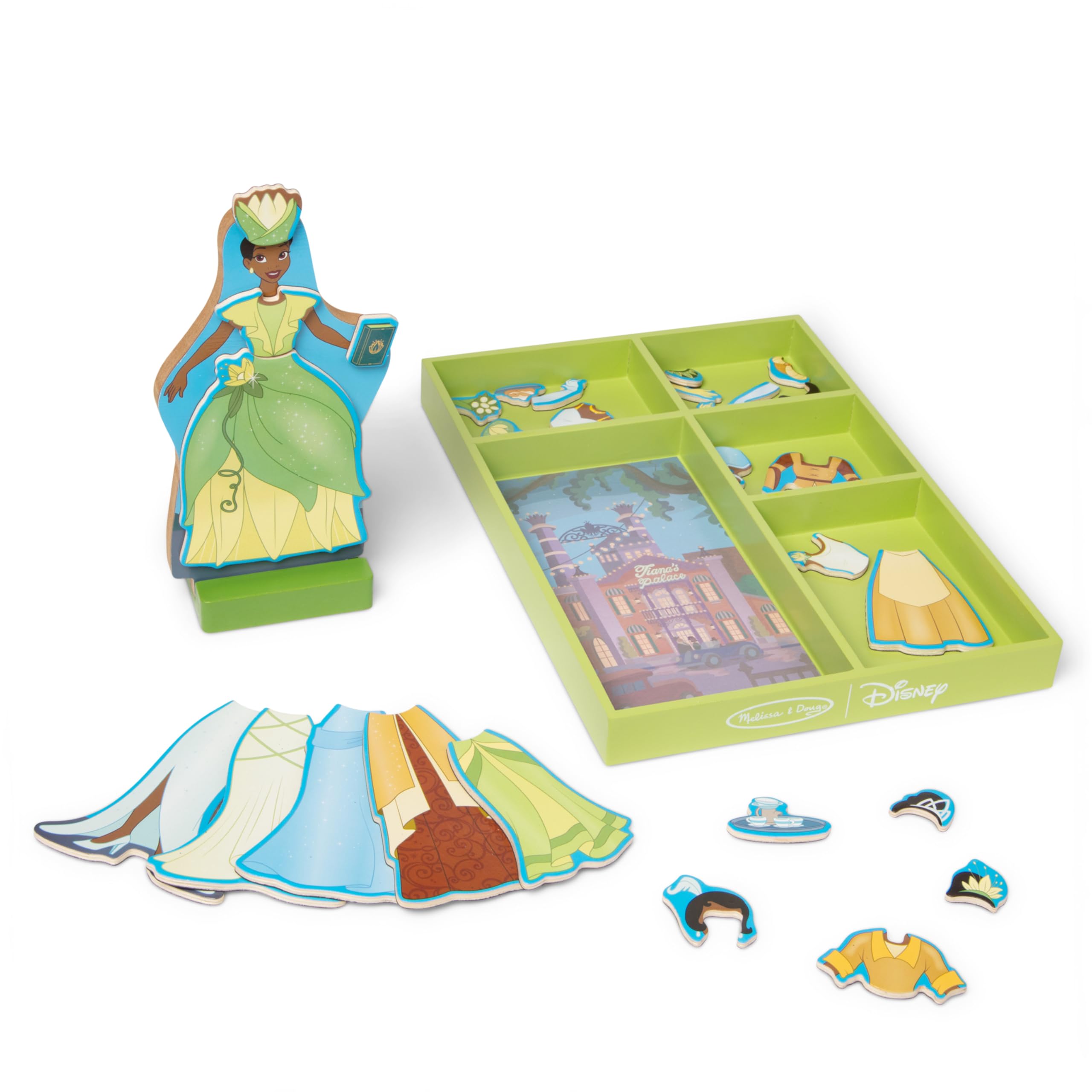 Melissa & Doug Disney Princess Tiana Magnetic Dress-Up Wooden Doll Pretend Play Set (30+ pcs) - FSC Certified