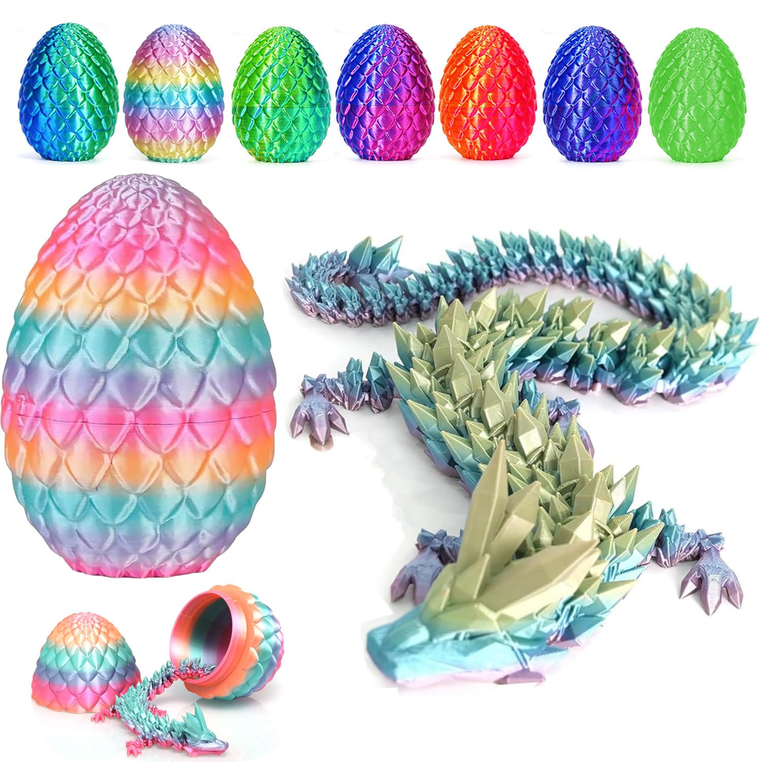 3D Printed Dragon Fidget Toys,12inch Flexible Dragon Toy 3D Printed Dragon Eggs with Dragon Inside,Easter Egg fillers,Easter Basket Stuffers,Easter Basket Essentials Fidget Toys