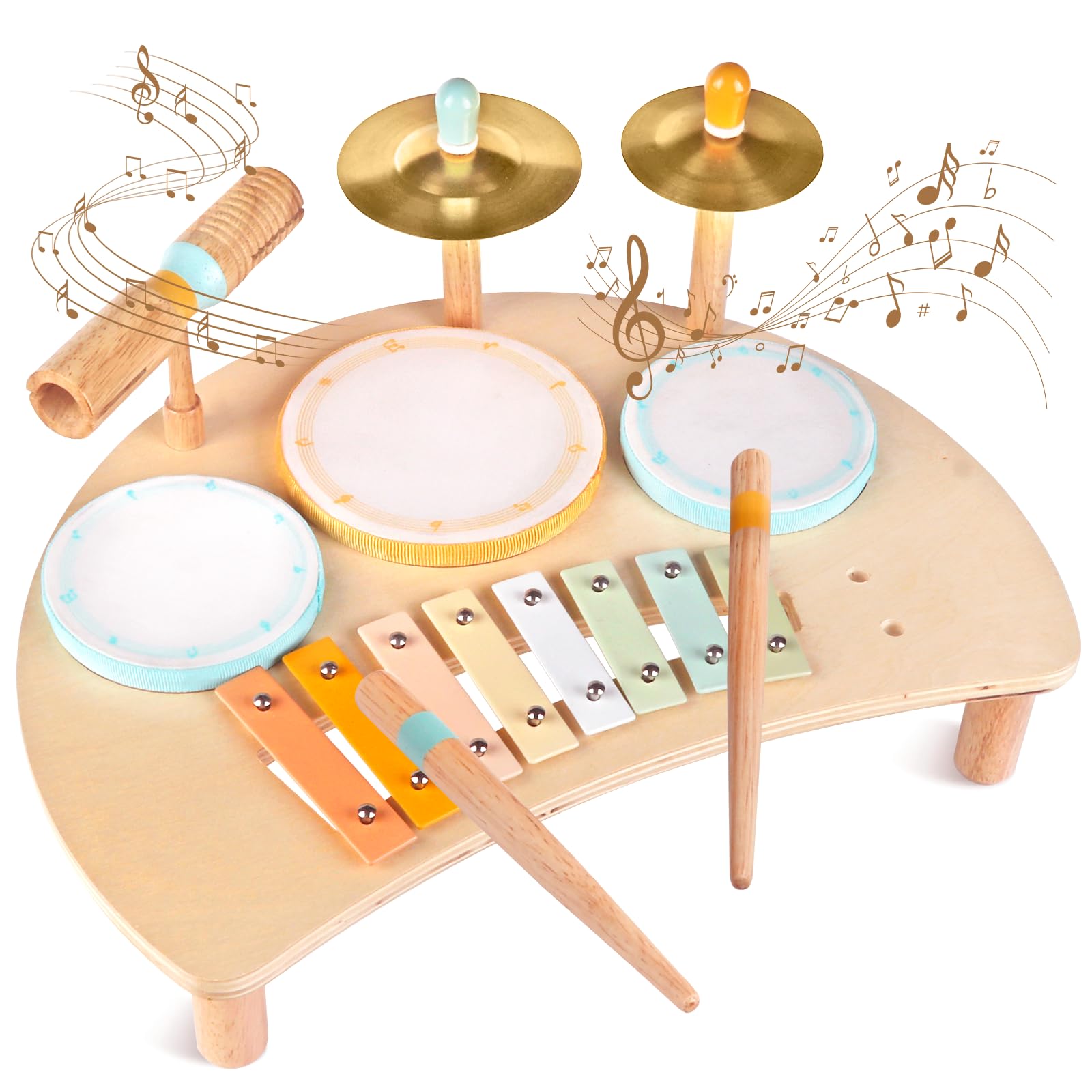 Toddlers Drum Set Toys for Toddlers 1-3,Baby Drum with Xylophone,Musical Instruments Toy, Kids Wooden Montessori Toys Birthday Gift for Boys Girls