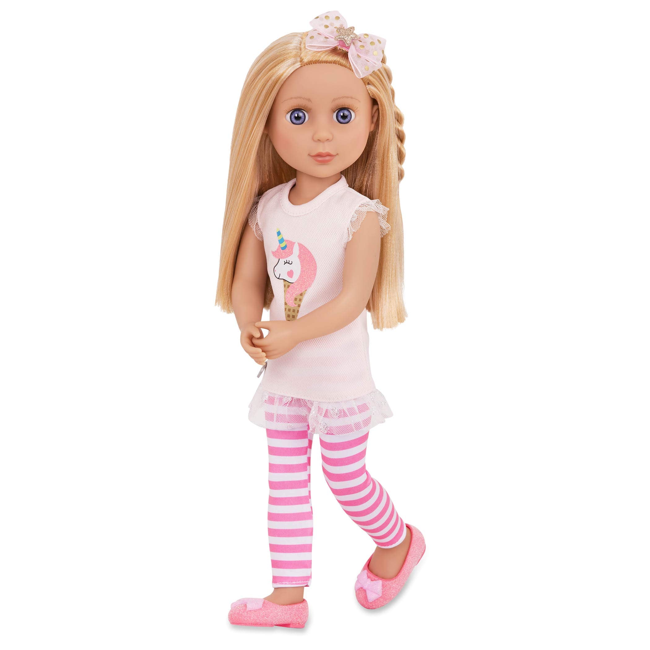 Glitter Girls – 14-Inch Fashion Doll - Blonde Hair & Blue Eyes - Pink Tunic, Striped Leggings, Hair Bow & Ballet Shoes – Dolls For 3+ Years Year Old Girls – Lacy