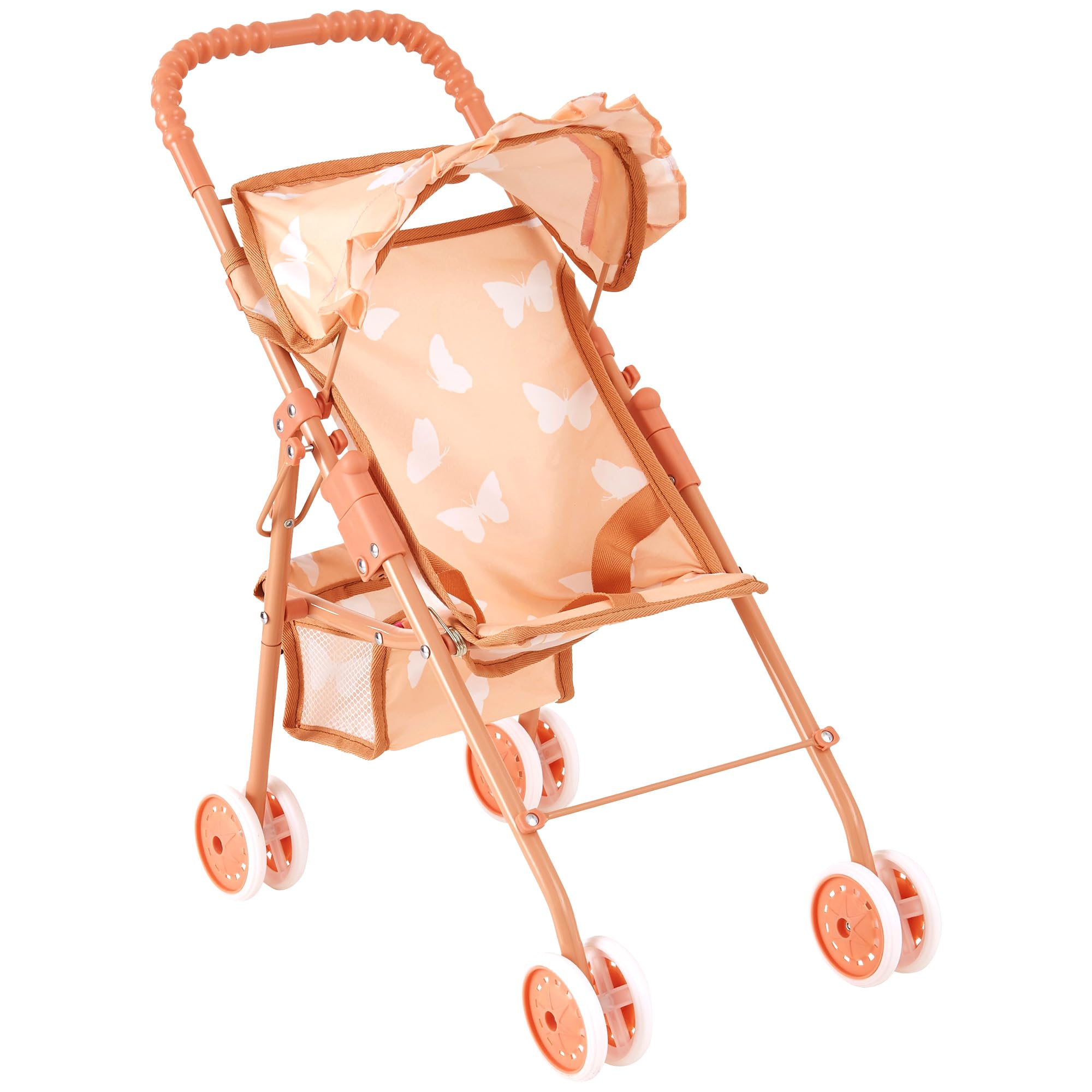 My First Baby Doll Stroller for Toddlers 3 Year Old Girls, Little Kids | Folding Baby Stroller for Dolls, Toy Stroller for Baby Dolls with Bottom Storage Basket, Foldable Frame, Canopy, Seatbelt