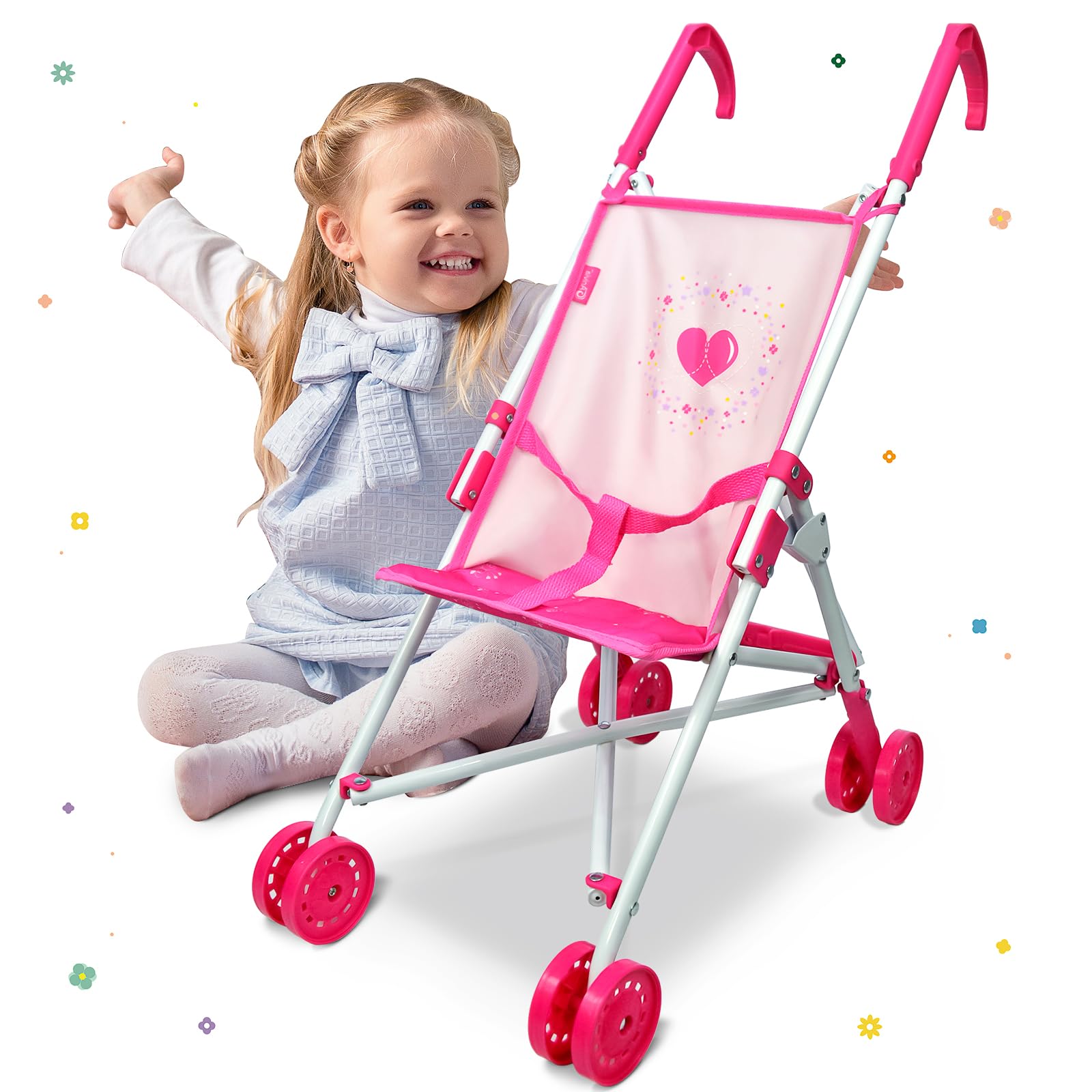 Anivia Baby Doll Collection Doll Stroller Heart Design Gifts for Toddlers and Girls Foldable Doll Stroller