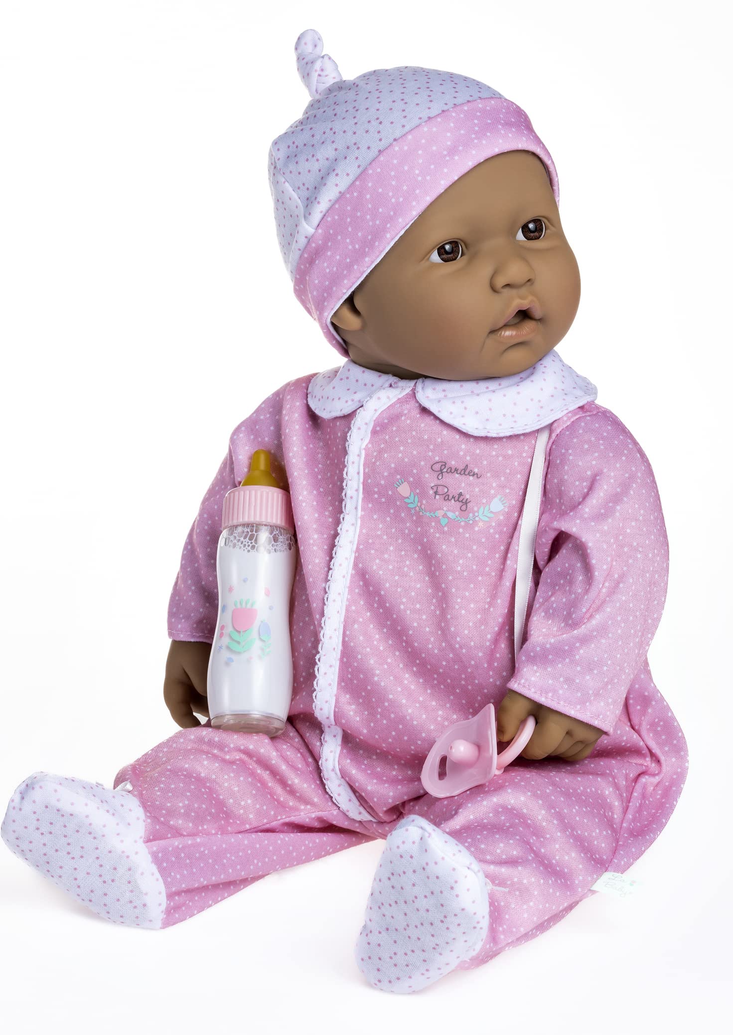 JC Toys La Baby Hispanic 20-inch Small Soft Body Baby Doll La Baby | Washable |Removable Pink and White w/Hat, Pacifier & Magic Bottle | for Children 12 Months +